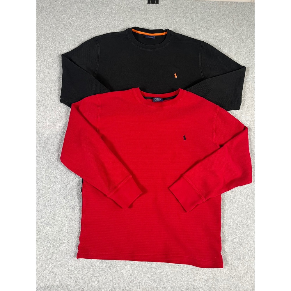Polo Ralph‎ Lauren Mens 2 Pack Thermal Waffle Knit Sleepwear Shirts Black Red L